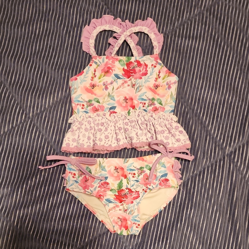 Cheeky Plum Floral Ruffle Swimsuit Set